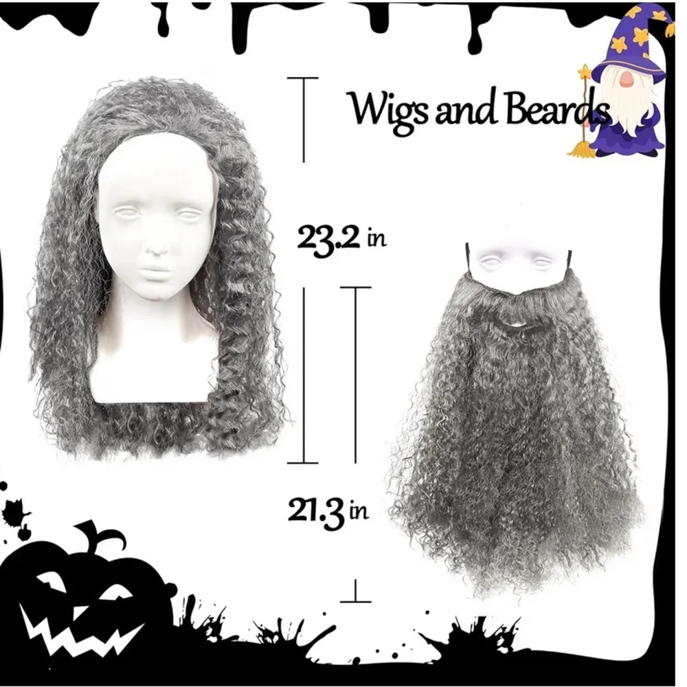 NWT Gray Wavy Beard and Wig Set